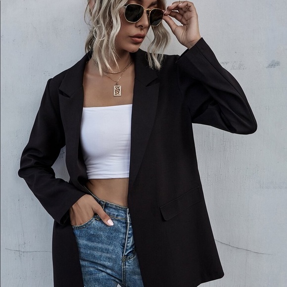 Classic Black collar open front classic blazer Office Work - Picture 6 of 7